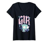 Womens Invader Zim Pastel Sparkle Gir Y2K Cartoon V-Neck T-Shirt