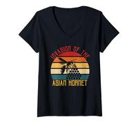 Womens Invasion of The Asian Hornet Beehive Bees Vintage Sunset V-Neck T-Shirt