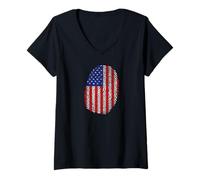 Womens Investigator Fingerprint USA Flag Forensic Scientist V-Neck T-Shirt