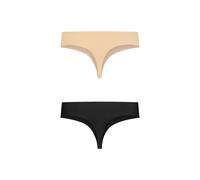 Bye Bra Invisible String, High Waist, Seamless Underwear Thong, No Stitching, No Panty Line, Smooth Edges, 2 Pack, S-XXL, Black Beige