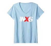 Womens INXS - Distressed Logo On Baby Blue V-Neck T-Shirt