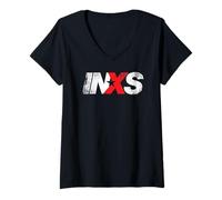 Womens INXS - Distressed Logo On Black V-Neck T-Shirt