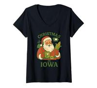 Womens Iowa Christmas Shirt Santa Corn Mug Festive Family V-Neck T-Shirt