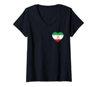 Women's Iran Flag Heart Pocket Style Persian Pride Art V-Neck T-Shirt