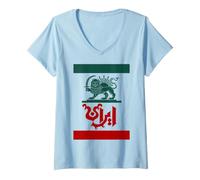 Women's Iran Shir o Khorshid Persian Lion & Sun Emblem Iranian Flag V-Neck T-Shirt