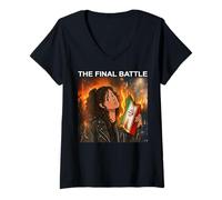 Women's Iran The Final Battle Burning Flag V-Neck T-Shirt