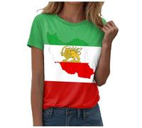 Women's Iranian Flag Print T-Shirt Summer Casual Short Sleeve Top Crewneck Basic Tee Short Sleeve Round Neck Tee T Printing Loose Top Lady Shirts (Light Green, S)