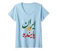 Women's Iranian Shir o Khorshid Lion and Sun Long Live Iran Persian V-Neck T-Shirt