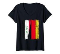 Womens Iraq Germany Half Flag Iraqi German Heritage V-Neck T-Shirt
