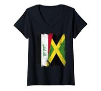 Womens Iraq Jamaica Half Flag Iraqi Jamaican Heritage V-Neck T-Shirt