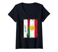 Womens Iraq Kurdistan Half Flag Iraqi Kurdish Heritage Jersey V-Neck T-Shirt