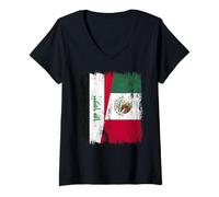 Womens Iraq Mexico Half Flag Iraqi Mexican Heritage V-Neck T-Shirt