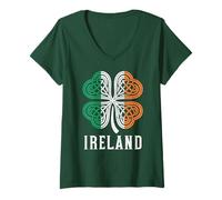Women's Ireland 4 Celtic Knot Leaf Clover Irish Flag Distressed V-Neck T-Shirt