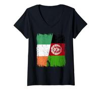 Womens Ireland Afghanistan Half Flag Irish Afghan Heritage V-Neck T-Shirt