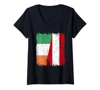 Womens Ireland Austria Half Flag Irish Austrian Heritage V-Neck T-Shirt