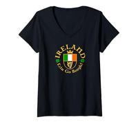 Womens Ireland Erin Go Bragh Heraldic Badge Flag V-Neck T-Shirt