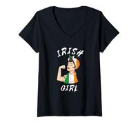 Womens Ireland Flag Strong Woman Pride Roots Irish Girl Heritage V-Neck T-Shirt