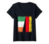 Womens Ireland Germany Half Flag Irish German Unity Pride V-Neck T-Shirt