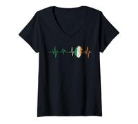 Womens Ireland Heartbeat Flag EKG Pulse Irish Pride V-Neck T-Shirt