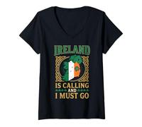 Women's Ireland is Calling I Must Go Irish Map Shamrock V-Neck T-Shirt