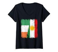 Womens Ireland Kurdistan Half Flag Irish Kurdish Heritage Jersey V-Neck T-Shirt