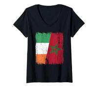 Womens Ireland Morocco Half Flag Irish Moroccan Heritage Jersey V-Neck T-Shirt