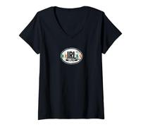 Womens Ireland Oval Auto Decal with Flags Distressed Print V-Neck T-Shirt
