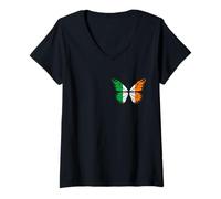 Womens Ireland Pride Irish Flag Roots Butterfly Proud Heritage V-Neck T-Shirt