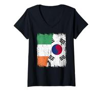 Womens Ireland South Korea Half Flag Irish South Korean Heritage V-Neck T-Shirt