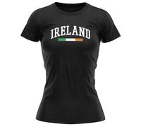 Womens Ireland T Shirt Irish Tricolour Shades Ladies Tee Rugby Football Supporters Top, L, Black
