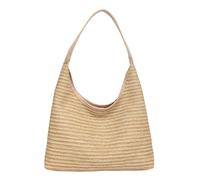 Women's Iridescent Striped Straw Tote Bag Large Handbag with Wide Shoulder Strap Hand Woven Tote Design Rainbow Large Capacity Beach Bags for Summer Sea Daily Shopping, 01-Khaki, One Size