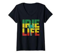 Womens Irie Life Rasta Colors Jamaica Jamaican Reggae Music Vibes V-Neck T-Shirt