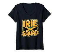 Womens Irie Squad Jamaican Reggae Culture Pride Vibes Cool Jamaica V-Neck T-Shirt