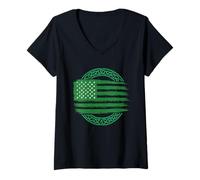 Womens Irish American Flag with Celtic Knot V-Neck T-Shirt