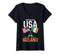 Womens Irish American My History Began In Ireland Pride Vintage V-Neck T-Shirt