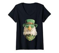 Women's Irish Bald Eagle with Sunglasses Shamrocks St Patricks Day V-Neck T-Shirt