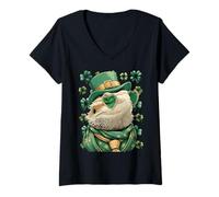 Women's Irish Bearded Dragon in Sunglasses Shamrocks St Patricks Day V-Neck T-Shirt