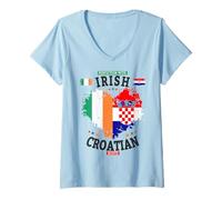 Womens Irish Croatian Flag Idea for Women & Croatia Ireland Roots V-Neck T-Shirt