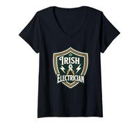 Women's Irish Electrician Celtic Shield Emblem Graphic Design V-Neck T-Shirt