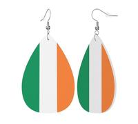 Womens Irish flag Print Leather Earrings Teardrop Dangle Earrings Jewelry Outfits Accessories
