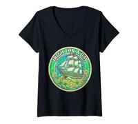 Women's Irish for A Day Lucky Galleon Ship Clovers Mosaic Art V-Neck T-Shirt