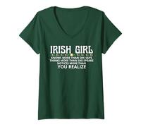Womens Irish Girl Knows More Than You Realize St Patrick's Day V-Neck T-Shirt