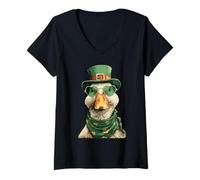Women's Irish Goose with Sunglasses Shamrocks for St Patricks Day V-Neck T-Shirt