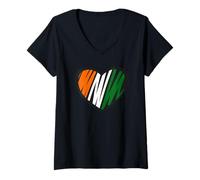 Women's Irish Heart Flag Colors St. Patrick’s Day Lucky Ireland Flag V-Neck T-Shirt