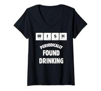 Womens Irish Humor Funny Drinker Periodically Found Drinking Quote V-Neck T-Shirt