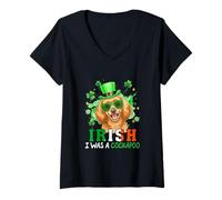 Women's Irish I was A Cockapoo St. Patrick's Day Dog Sunglasses V-Neck T-Shirt