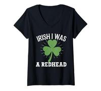 Women's Irish I was A Redhead Lucky St Patricks Day Shamrock Clover V-Neck T-Shirt
