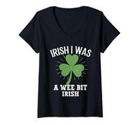 Women's Irish I was A Wee Bit Irish Lucky St Patricks Day Shamrock V-Neck T-Shirt