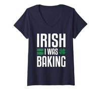 Women's Irish I was Baking Funny St Patricks Day Baker Gift V-Neck T-Shirt