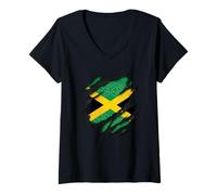 Women's Irish Jamaican Ripped Flag Celtic Knot Mixed Pride V-Neck T-Shirt
